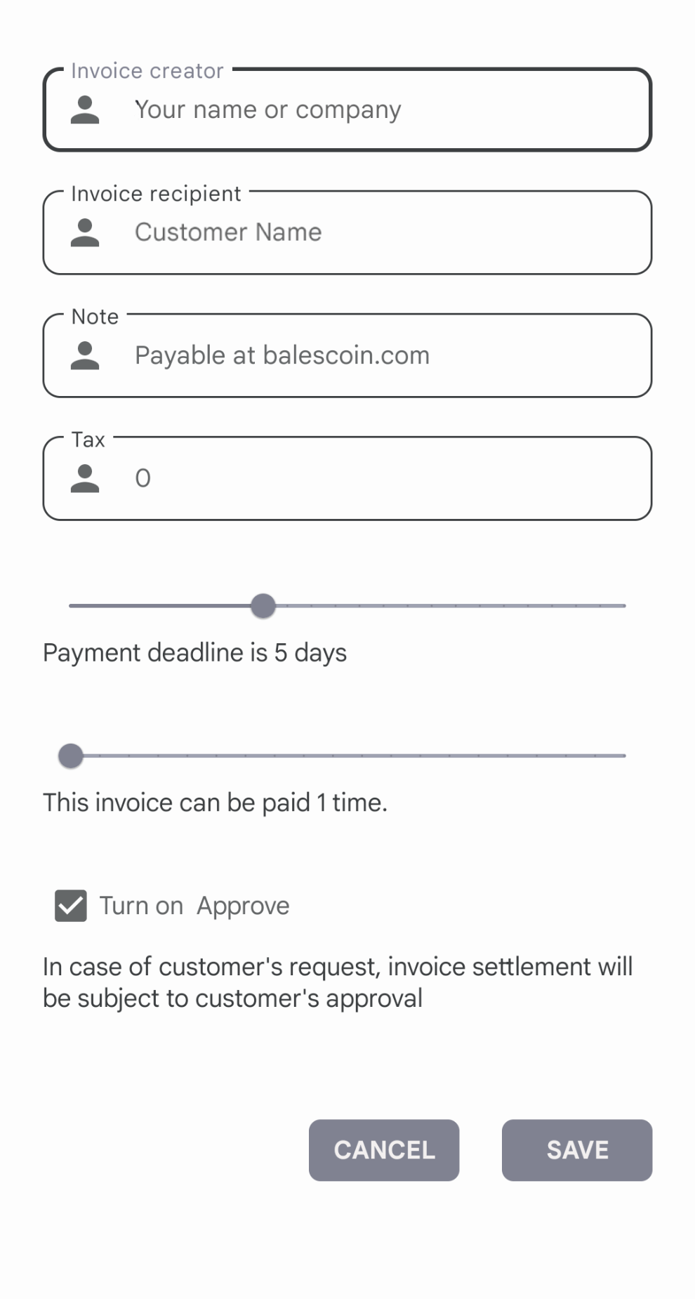 BALEScoin Create an invoice with a cryptocurrency payment link 